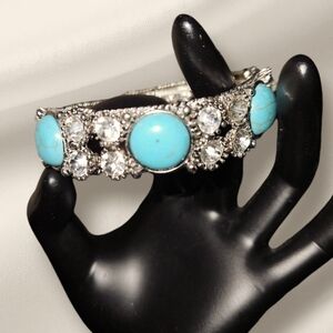 Stretch Bracelet with Rhinestones and Fsux Turquoise Cabochons Oh Beautiful